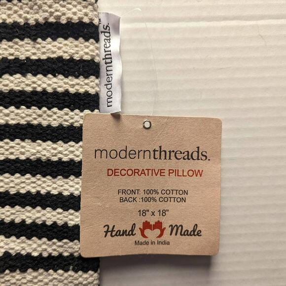 Modern Threads Decorative Pillow Case Cover Cotton Handmade in India Black White - Picture 2 of 2